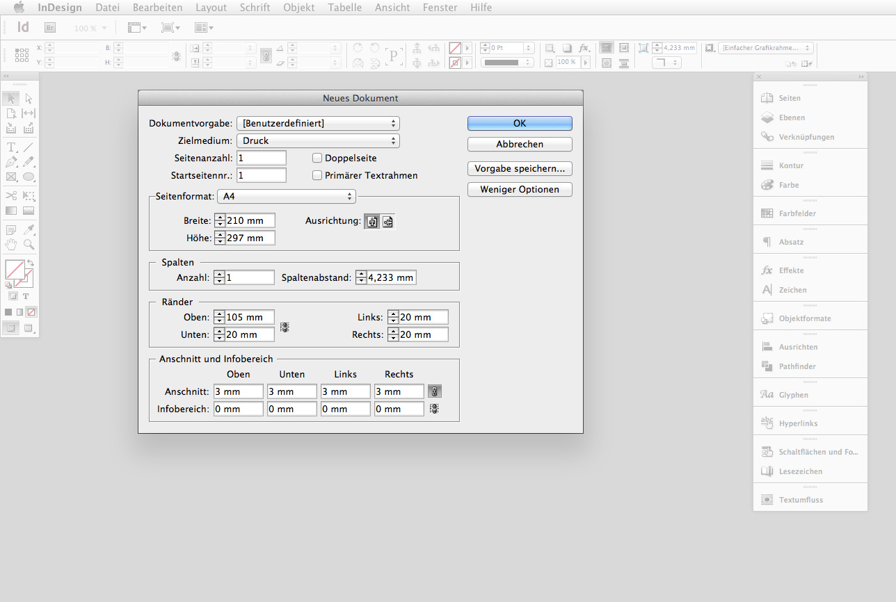 Briefbogen im Indesign CS6 erstellen Step 1