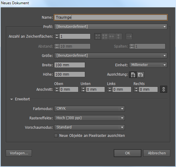 Neues Dokument wird erstellt