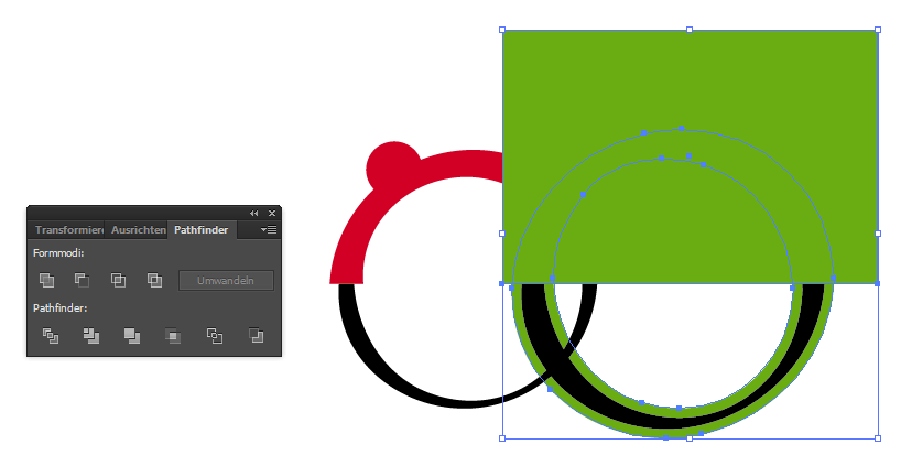 grünes Viereck wird auf Kreis gespannt