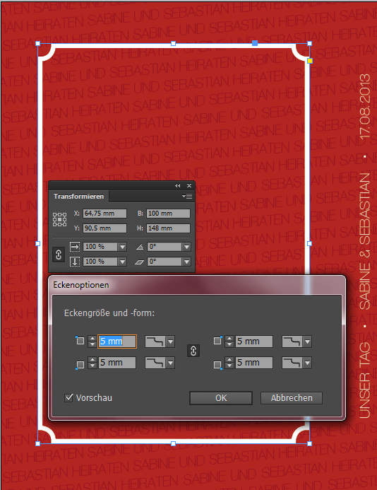 Ecken werden nach innen gewölbt