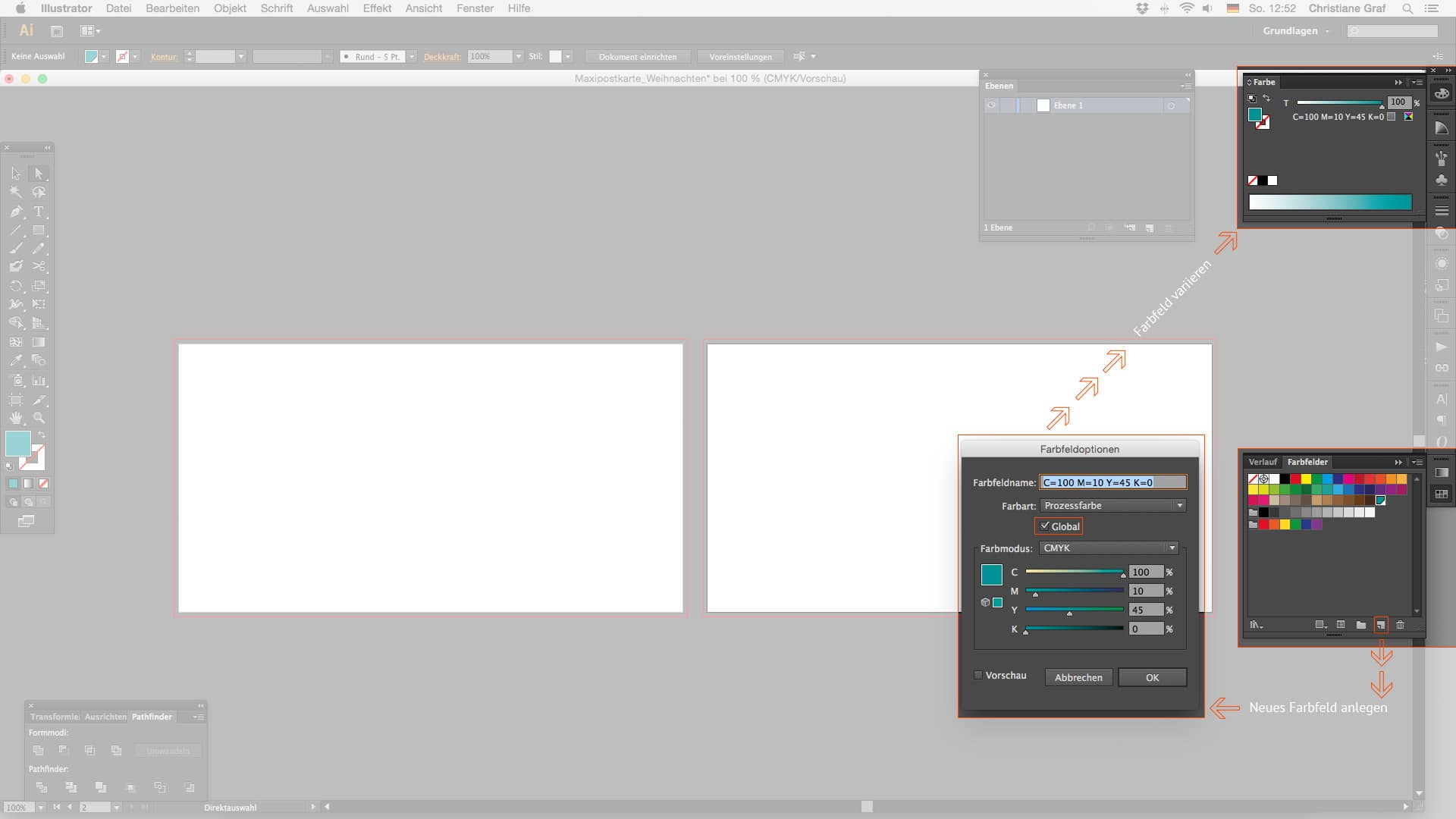Maxikarte gestalten Farben anlegen