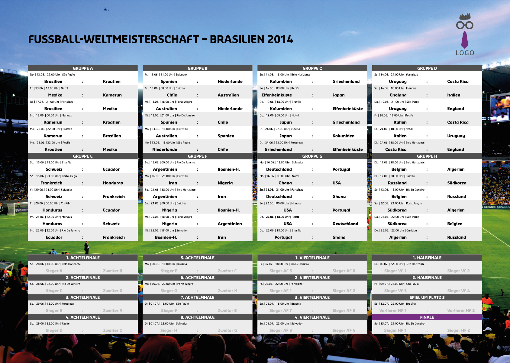 Gestalte einen WM Spielplan in Illustrator Endergebnis