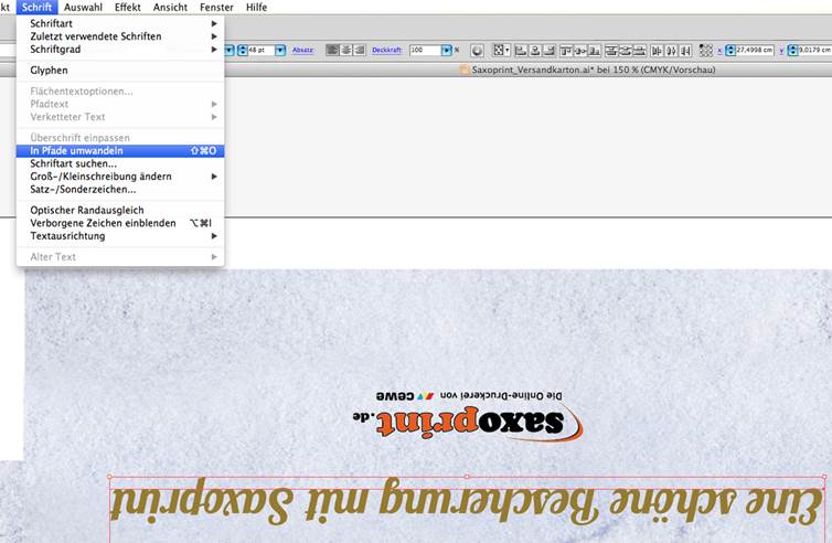 versandkarton vorlage schrift pfade step 7