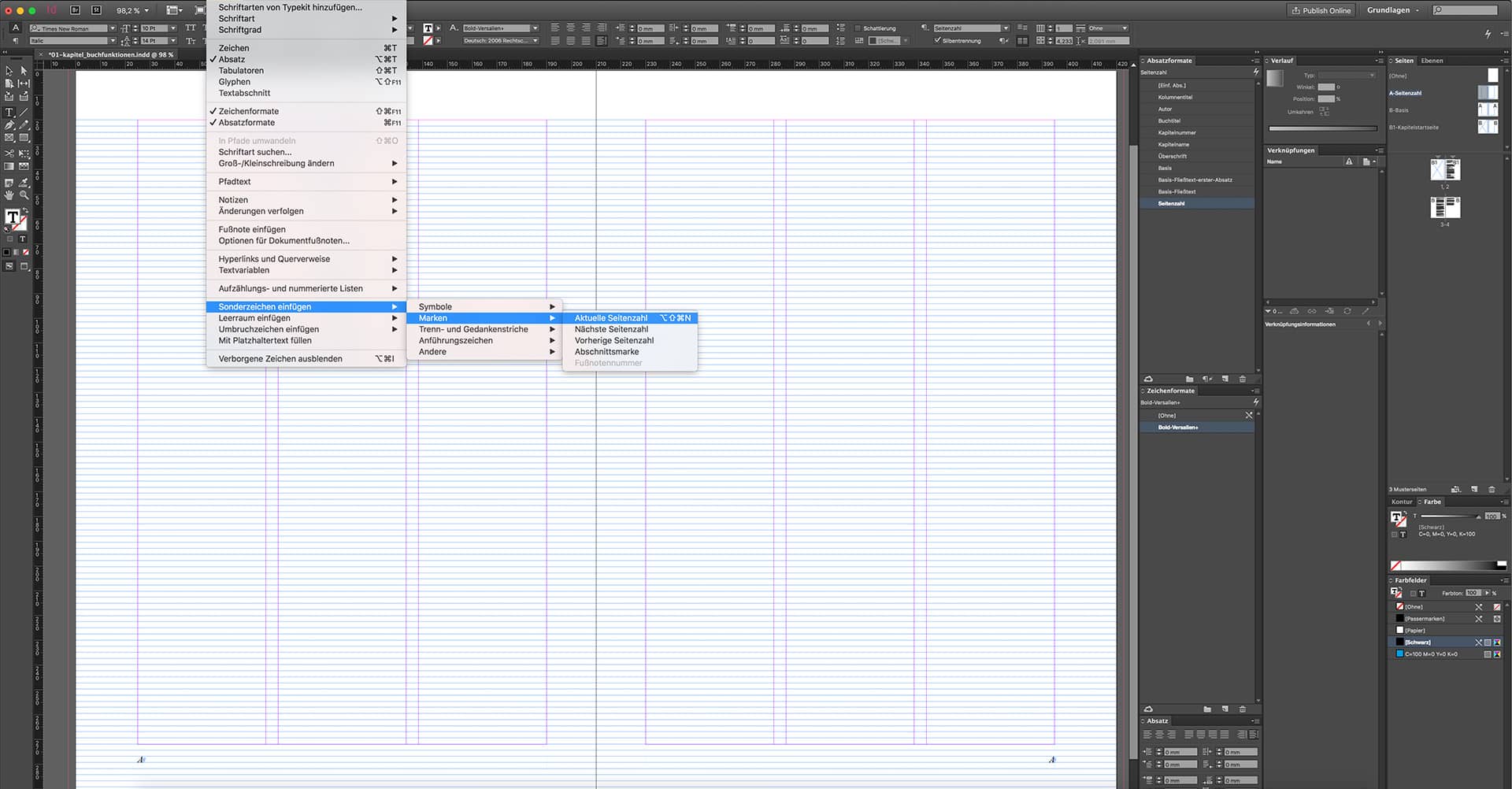Die Gestaltung eines Buches mit InDesign dritten Schritt