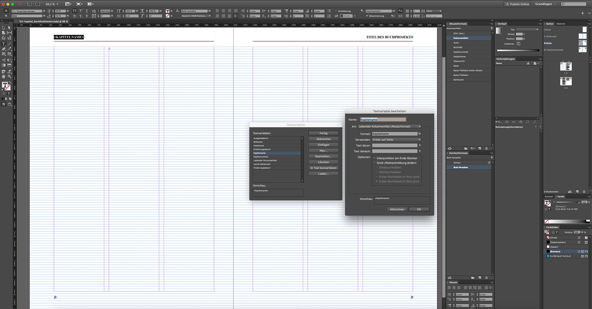 Die Gestaltung eines Buches mit InDesign vierten Schritt