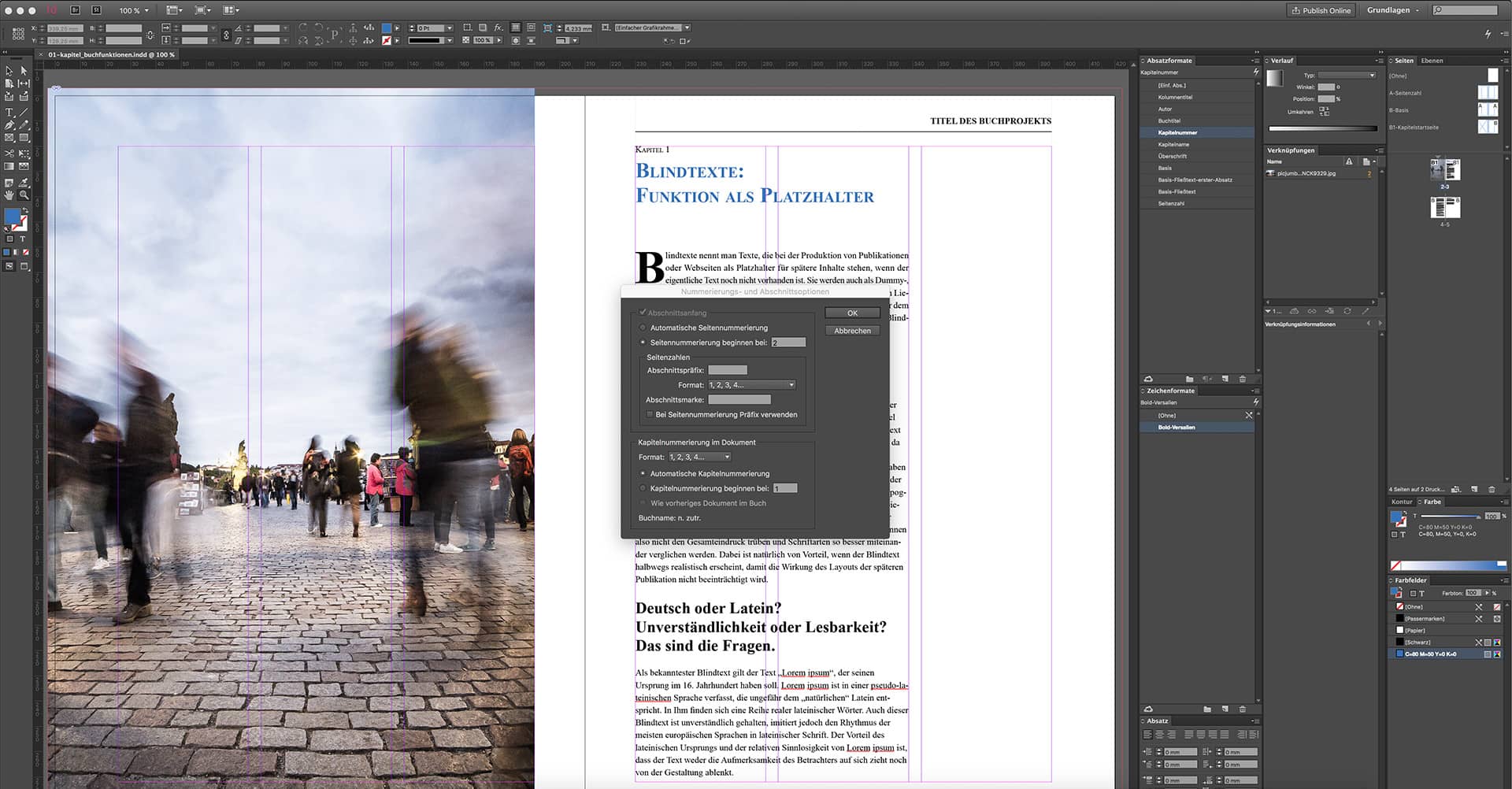 Die Gestaltung eines Buches mit InDesign fünften Schritt