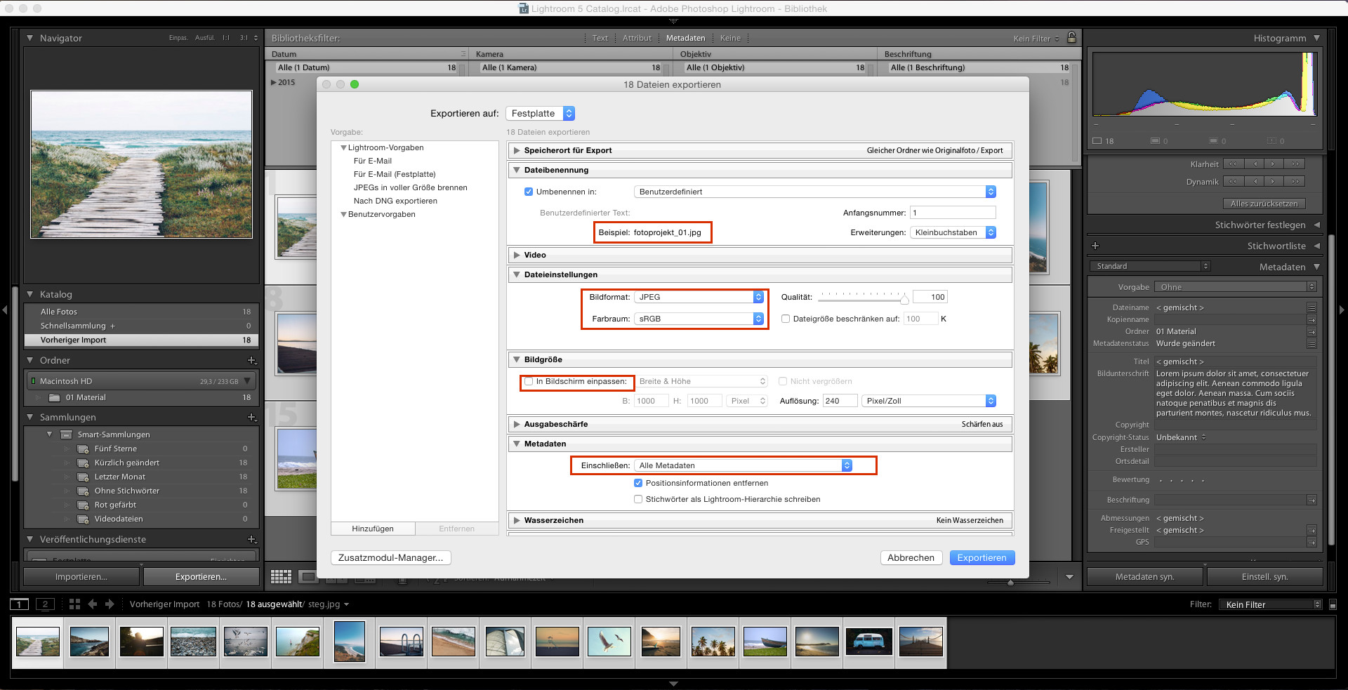 fotobuch design lightroom export