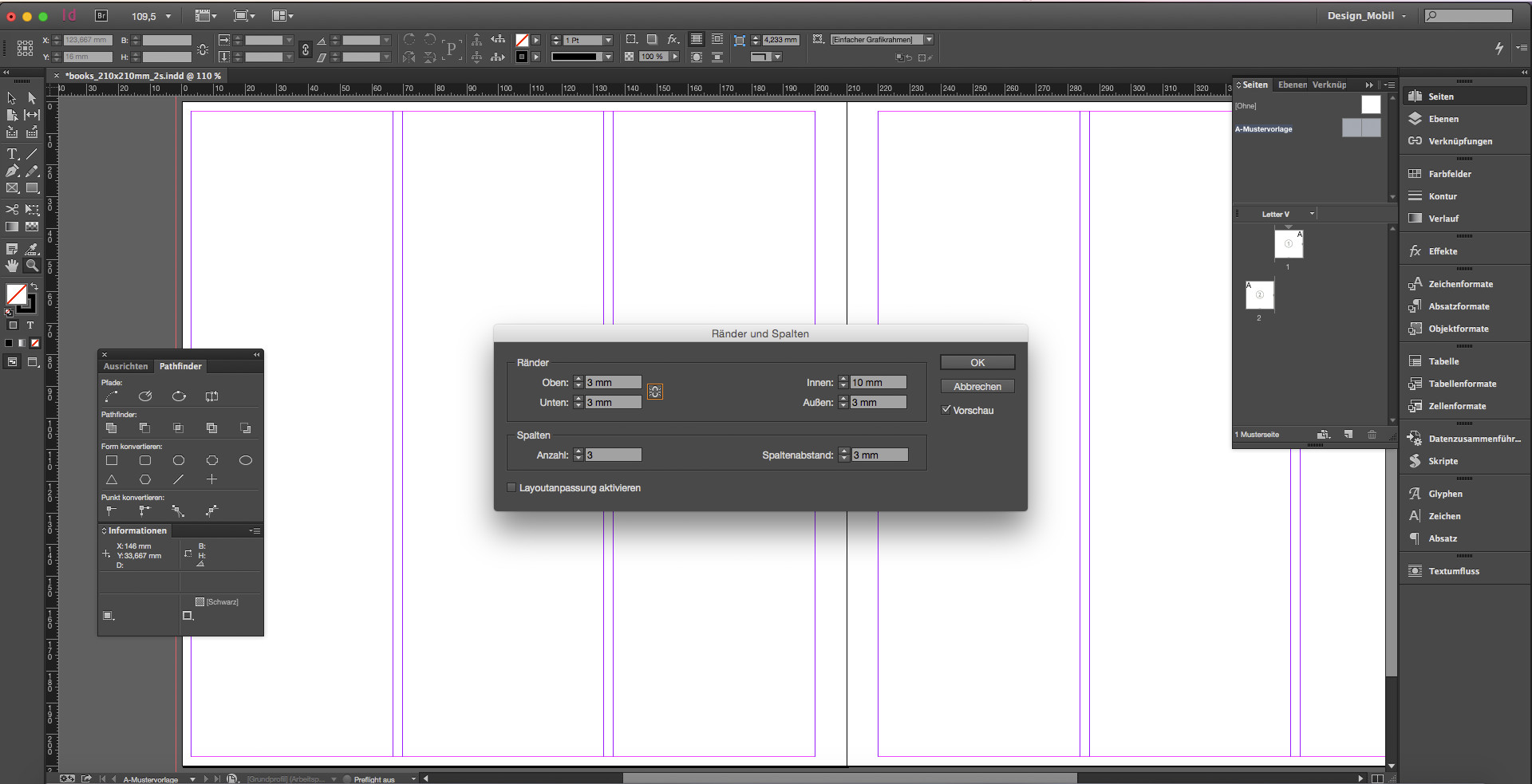 fotobuch indesign step um Ränder und Spalten festzulegen