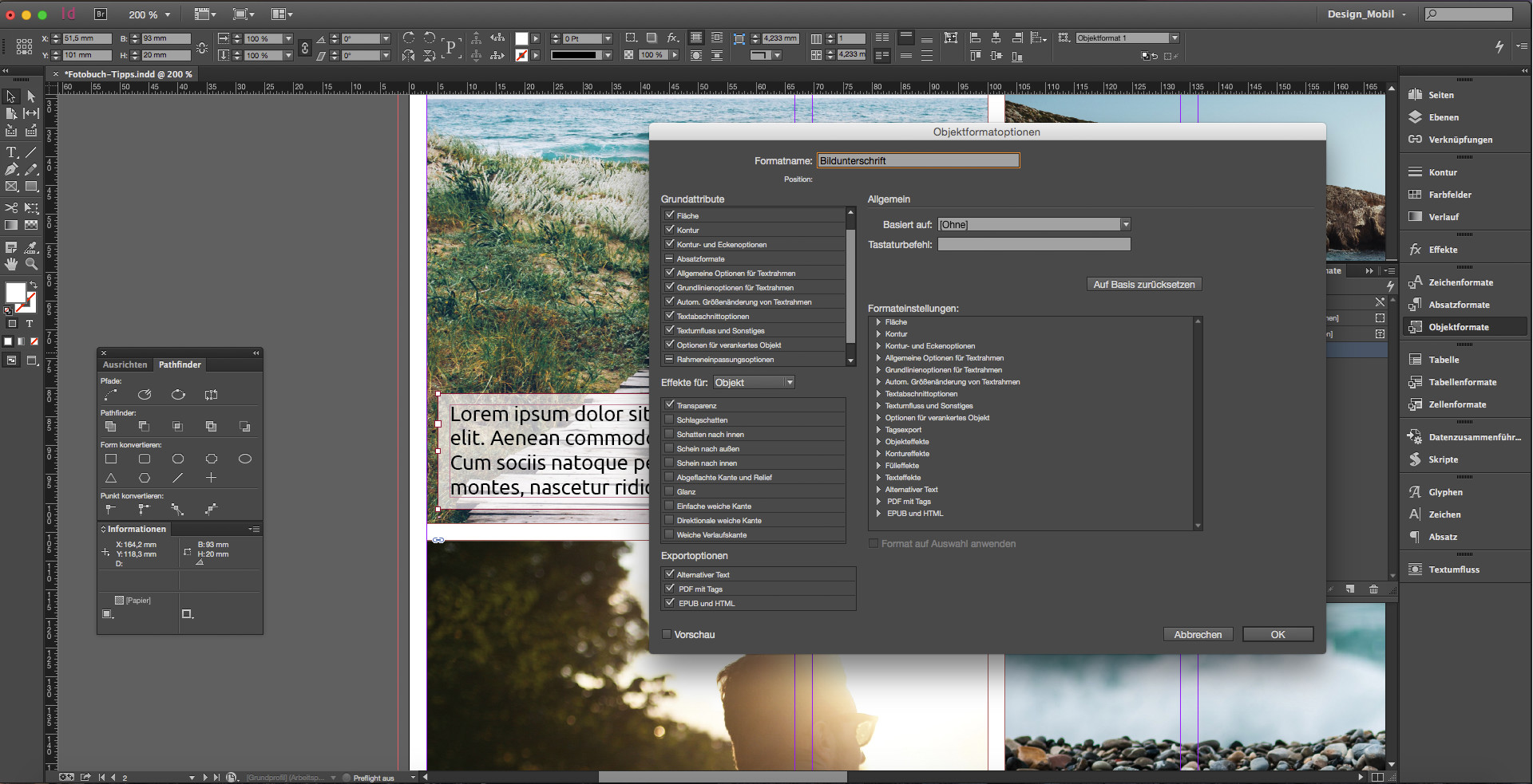 fotobuch indesign tutorial step um objektformat für bildunterschriften 