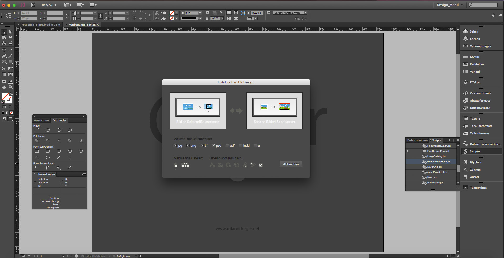 InDesign Skript makeAPhotoBook von Roland Dreger