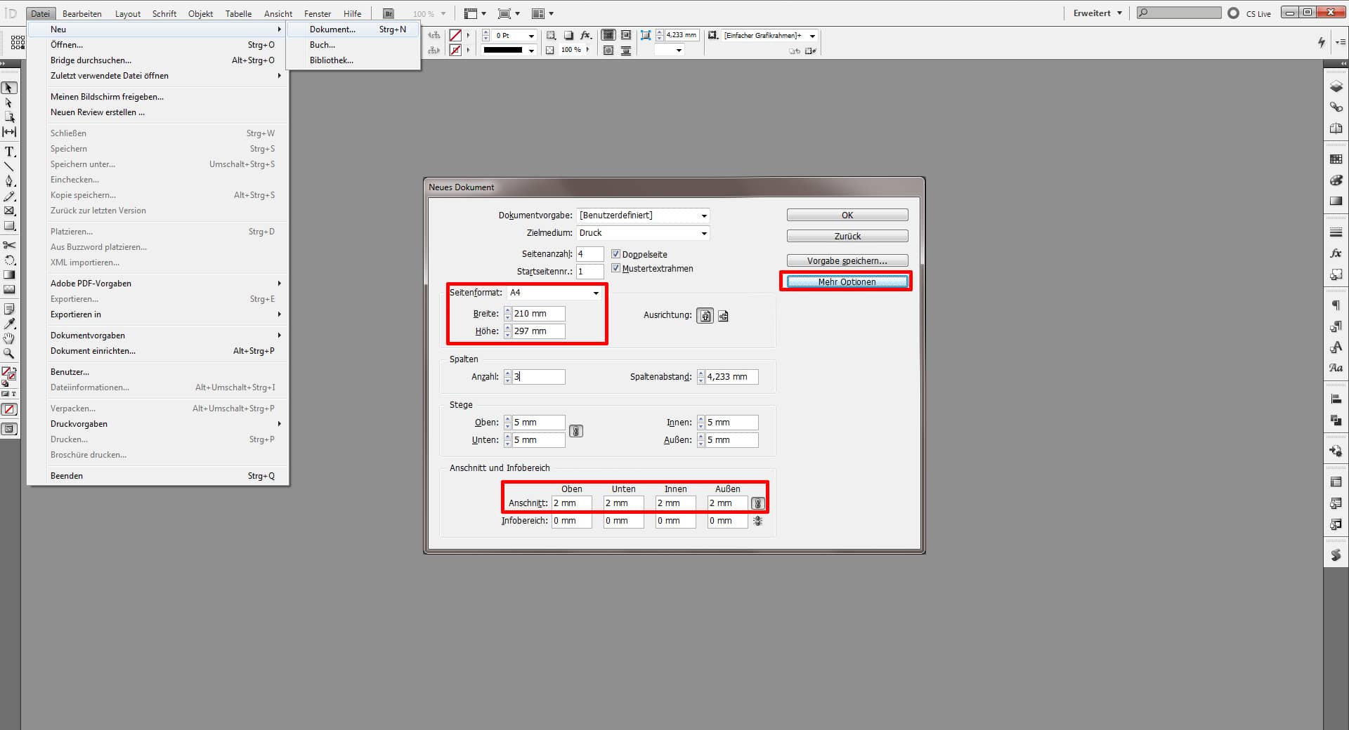 Beschnitt in InDesign festlegen 1