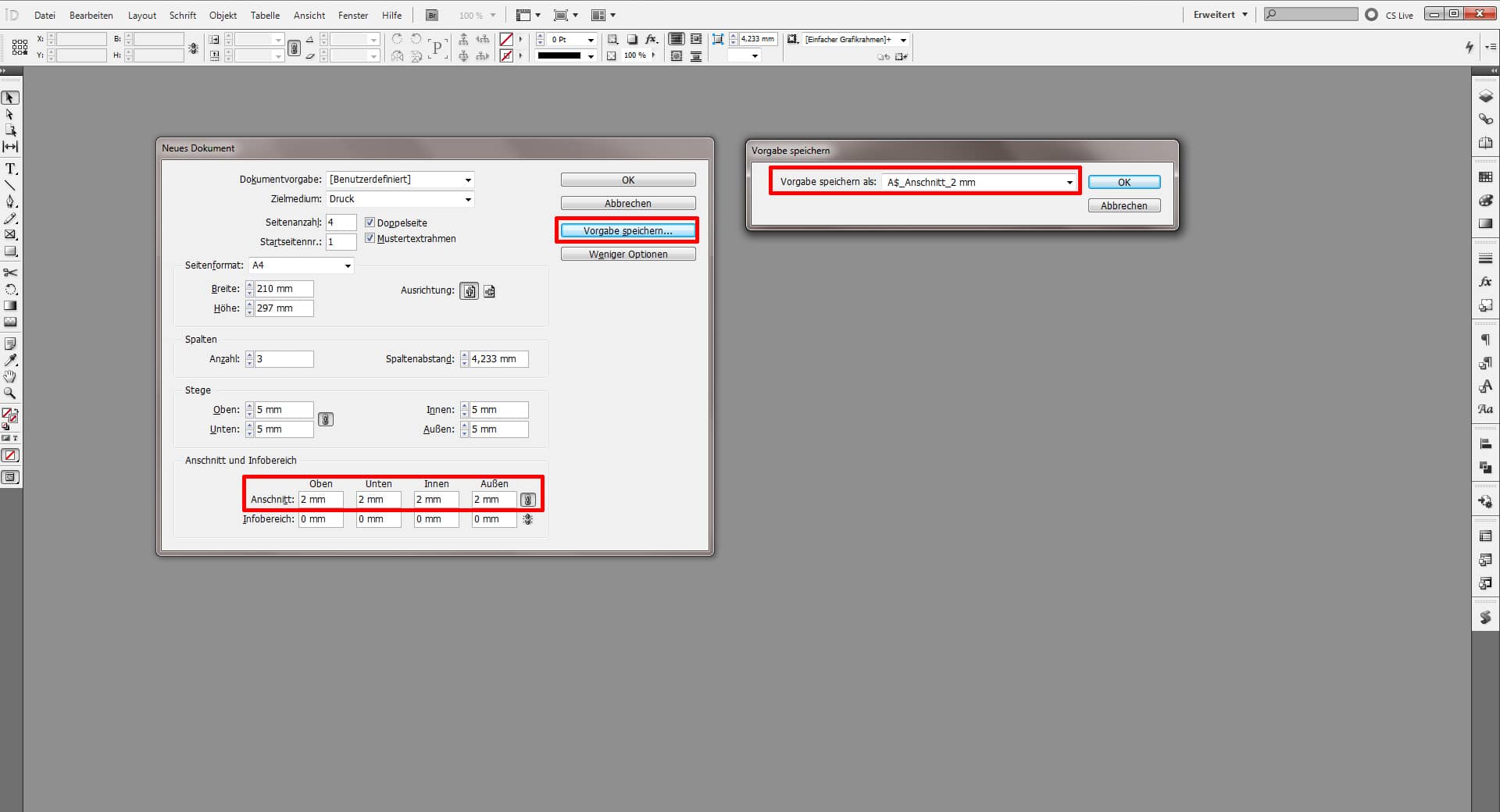 Beschnitt in InDesign festlegen 2