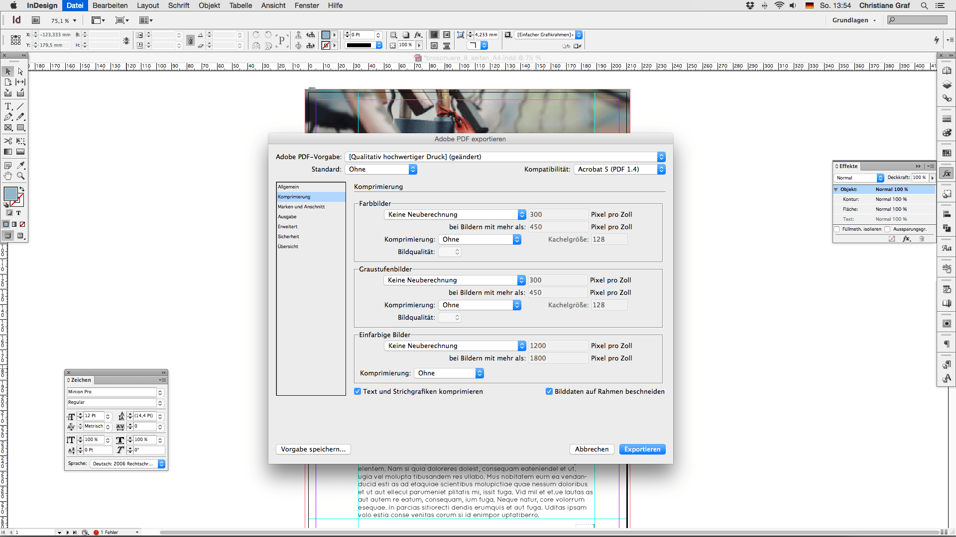 Step 7 Broschüre erstellen Ausgabe Reiter Komprimierung