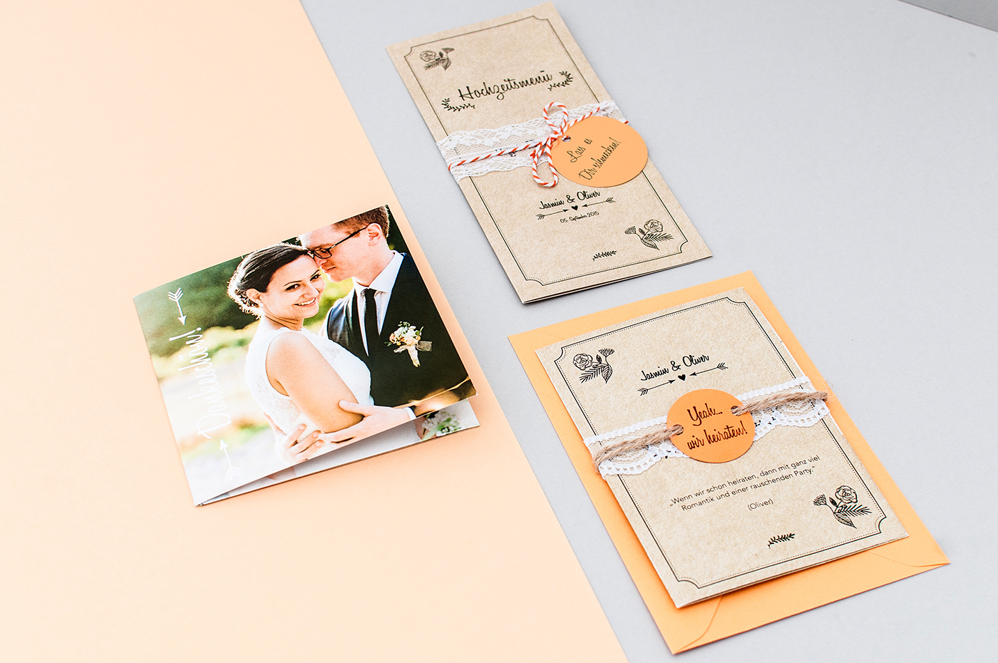 Hochzeitsmenü und Bild von Ehepaar