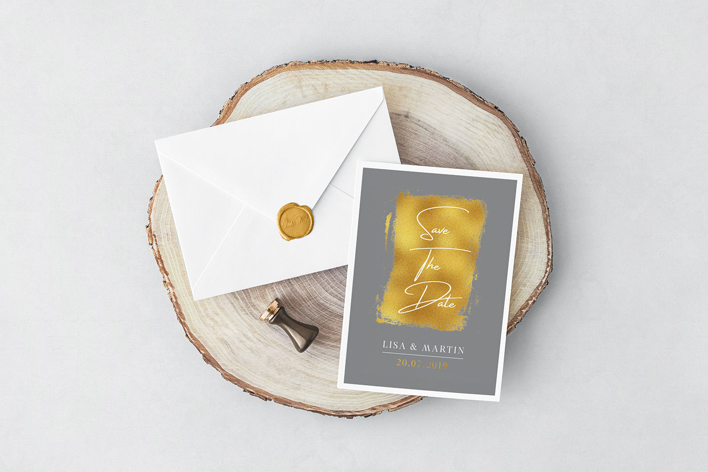 Save the date gold und grau Hochzeitseinladungskarte