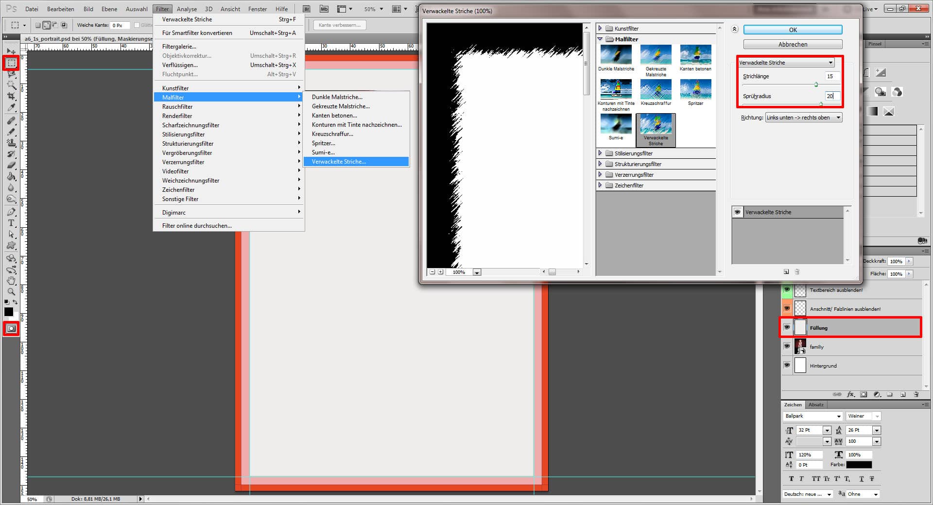 Photoshop Fenster für Verwackelte Striche