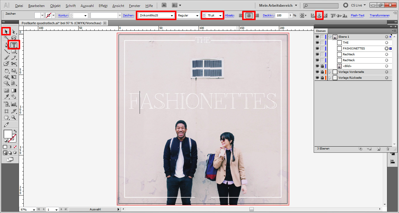 Illustrator Tutorial: quadratische Postkarte Step 5