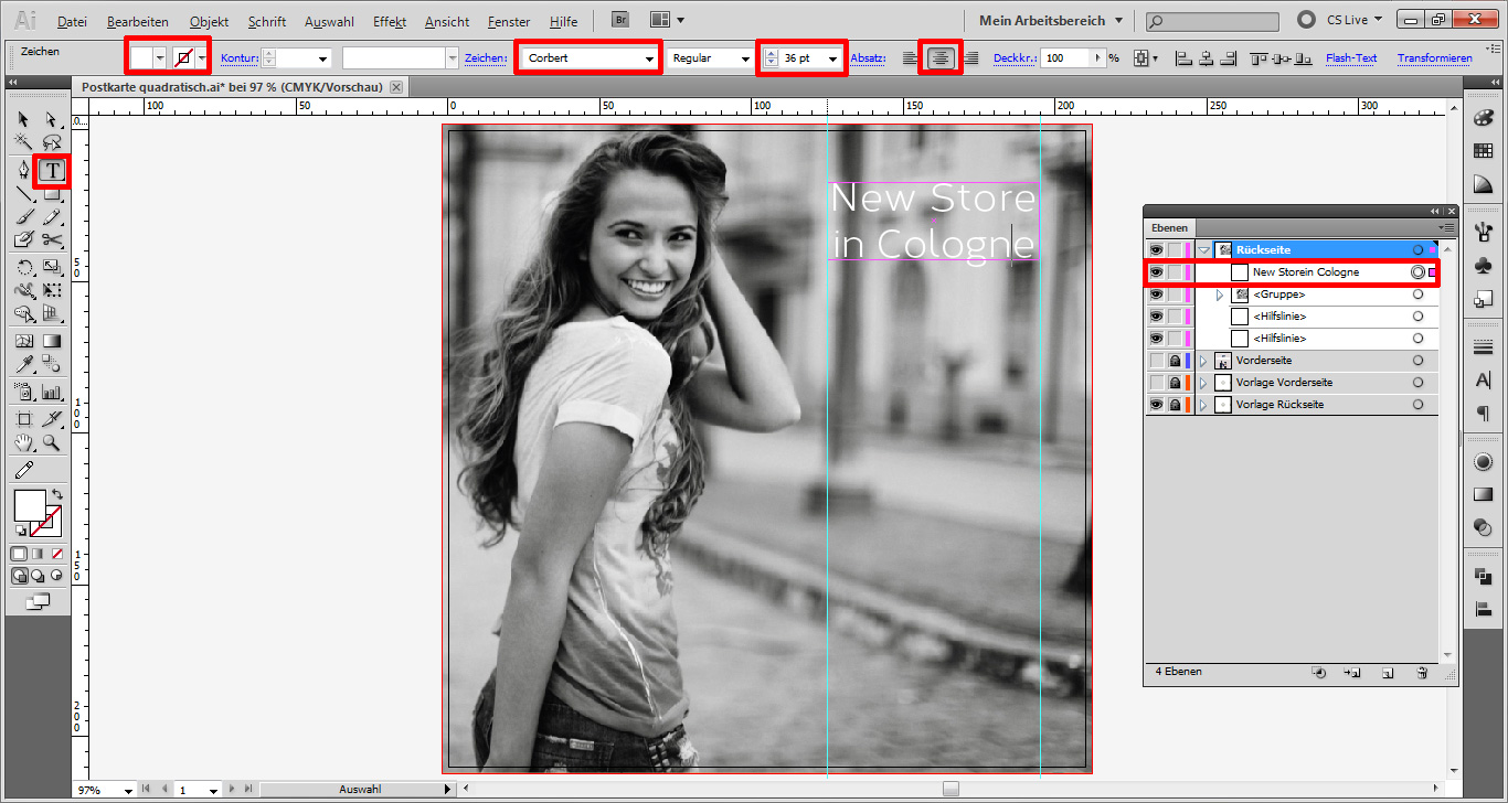 Illustrator Tutorial: quadratische Postkarte Step 9