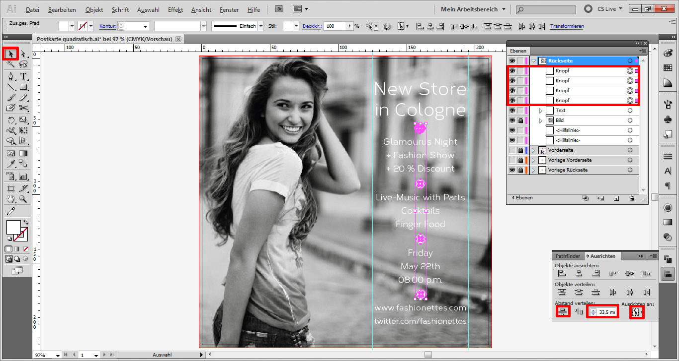 Illustrator Tutorial: quadratische Postkarte Step 11