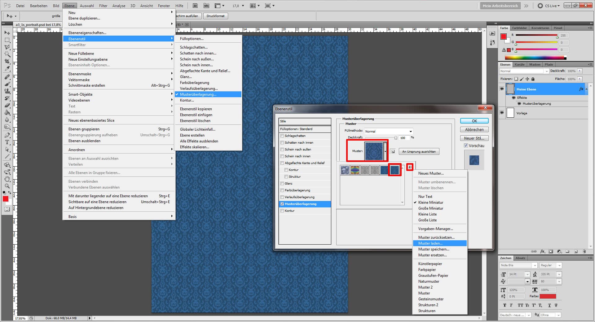 Fotocollage erstellen Photoshop  "Muster laden"