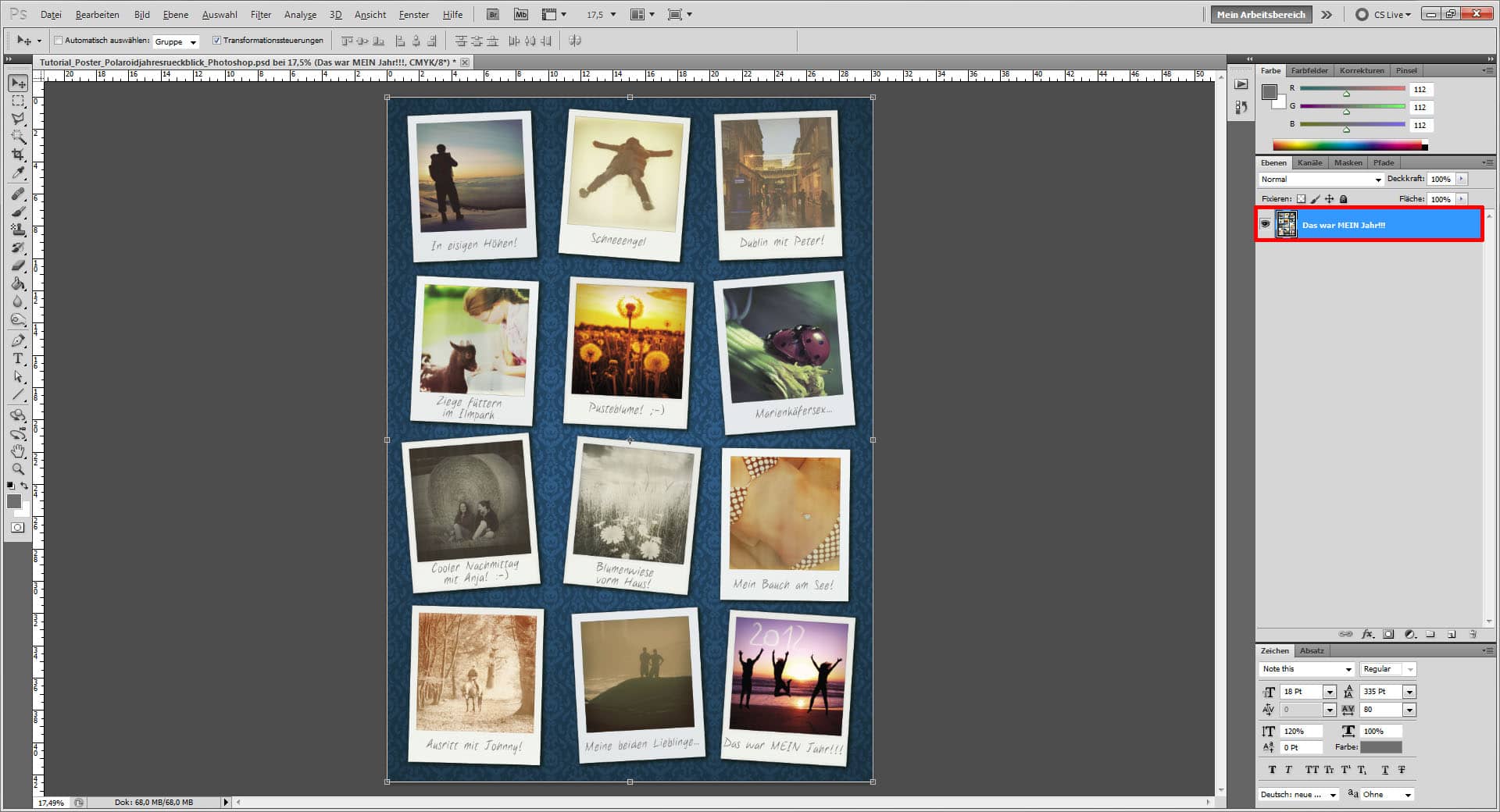 Fotocollage erstellen Photoshop  "Vorlage löschen"