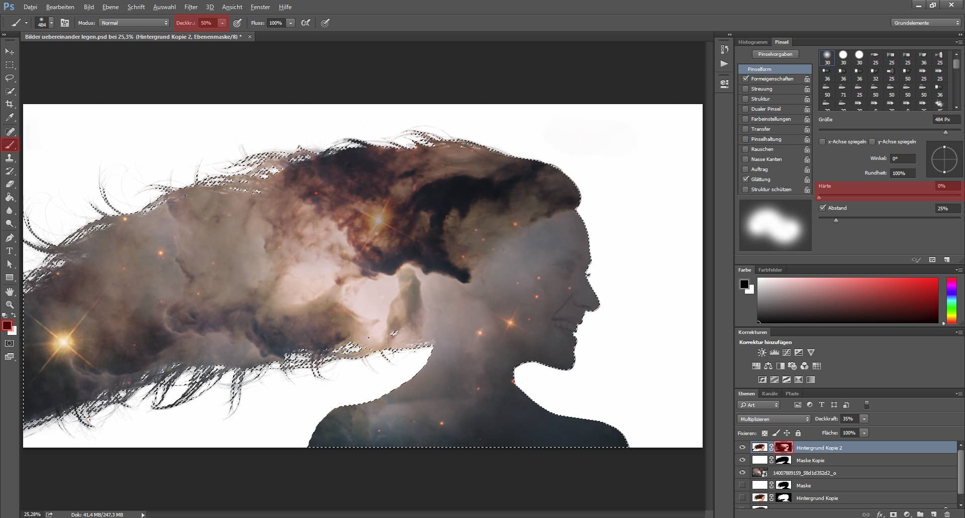 Digitales Silhouette Portrait mit Galaxie (7)