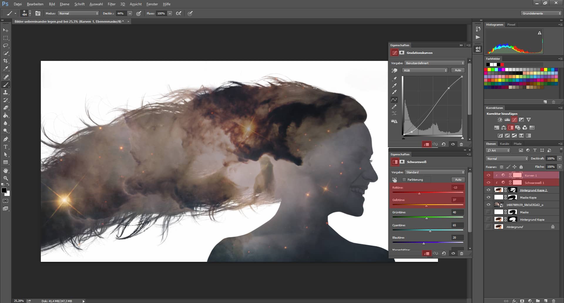 Digitales Silhouette Portrait mit Galaxie (8)