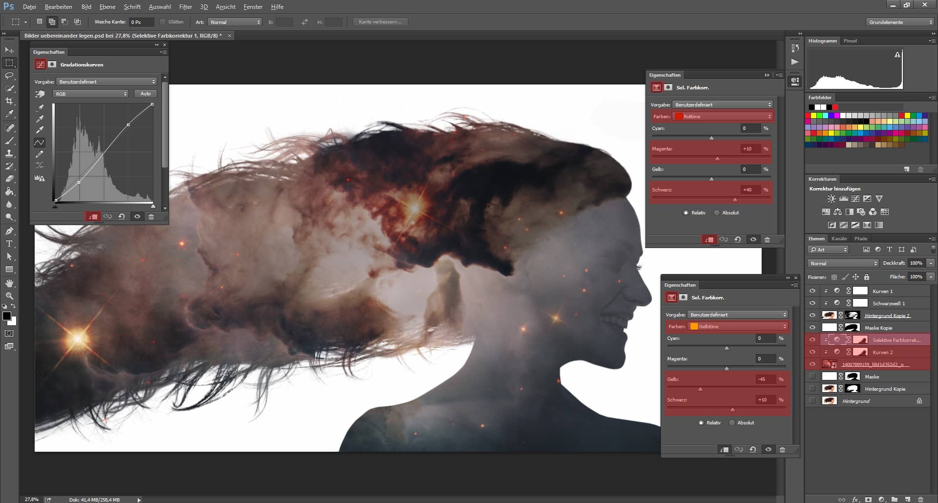 Digitales Silhouette Portrait mit Galaxie (9)