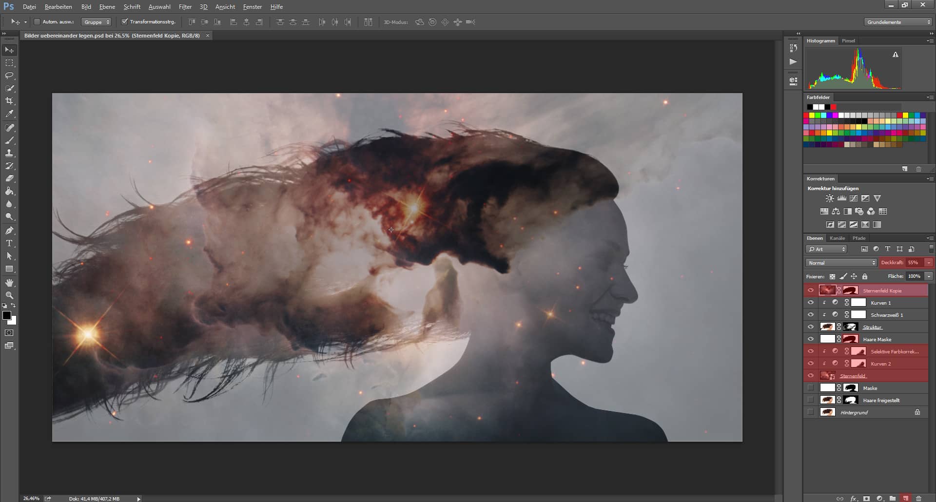 Digitales Silhouette Portrait mit Galaxie (10)