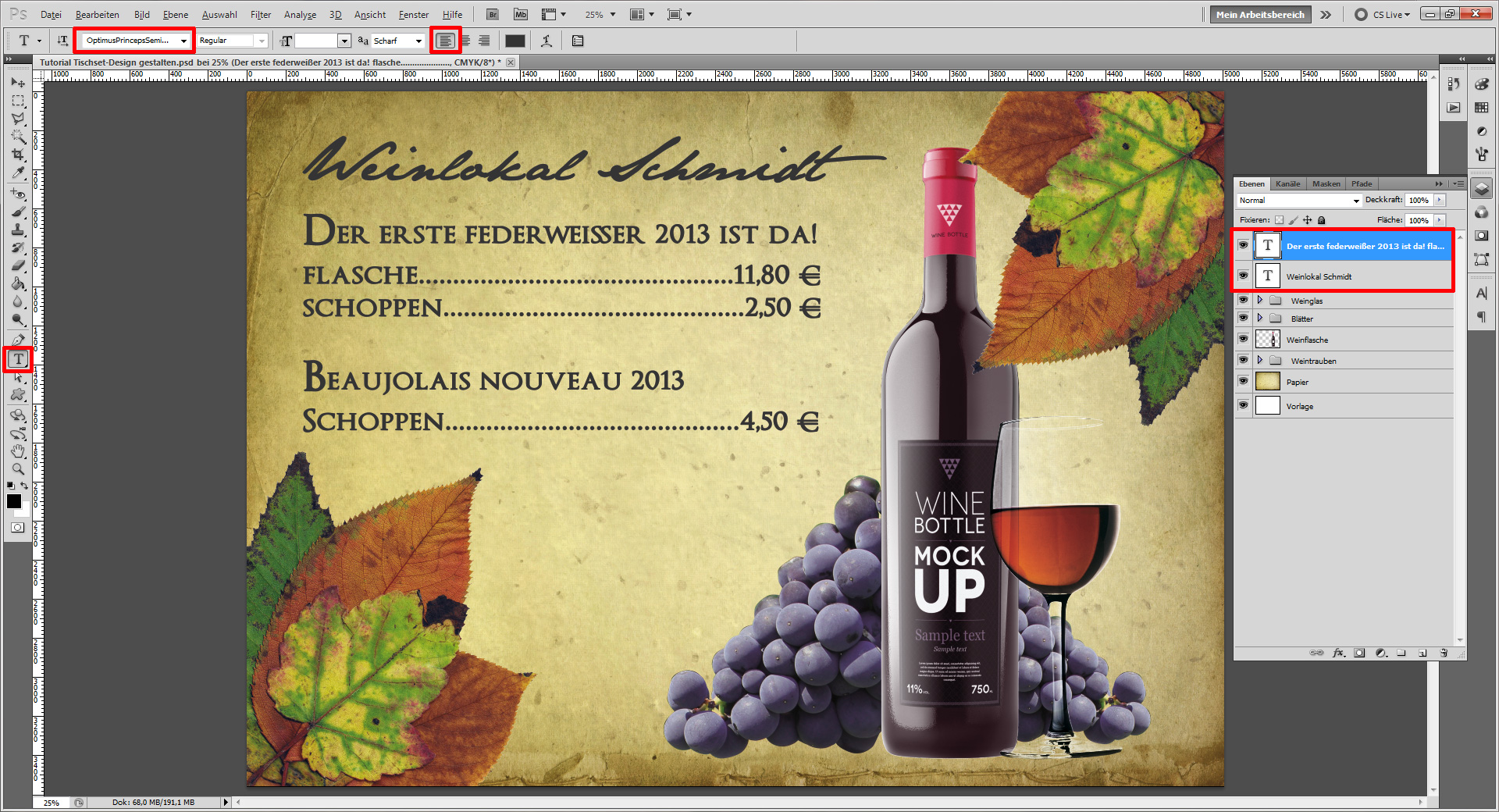 Tischset Platzset Design selbst gestalten   Schrift