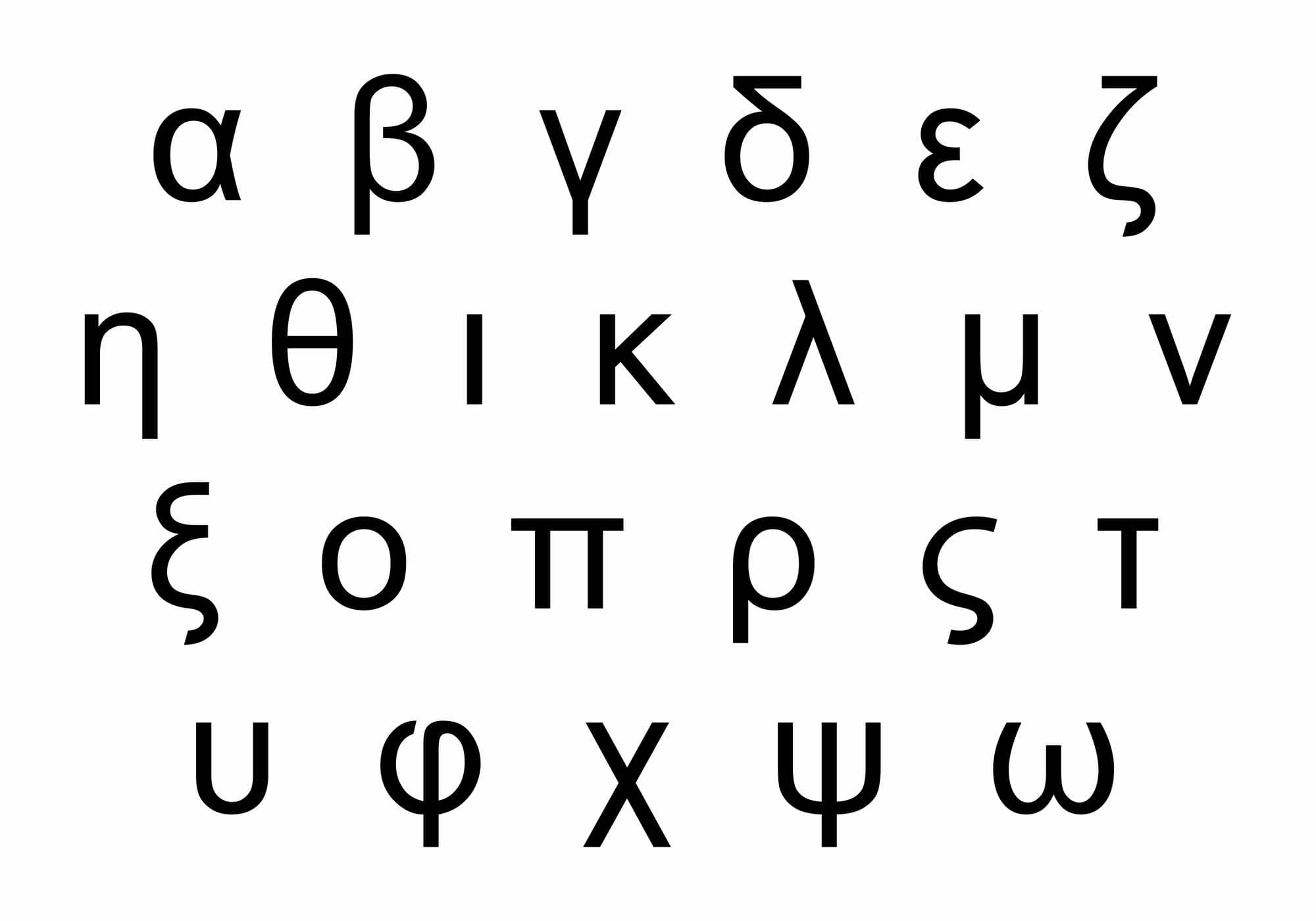 Das griechische Alphabet wird dargestellt.
