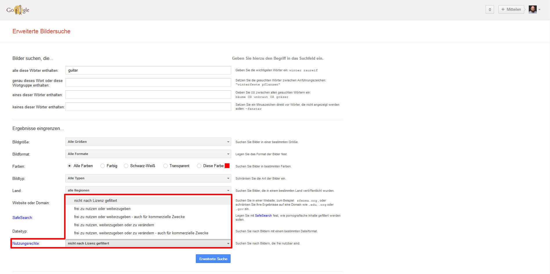 Informationen zur Google Bilddatenbanken