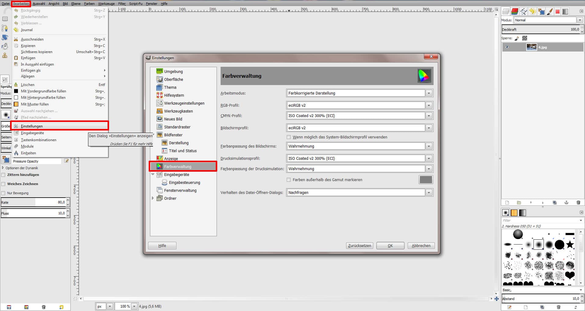 ICC Profile laden GIMP (Step 3)