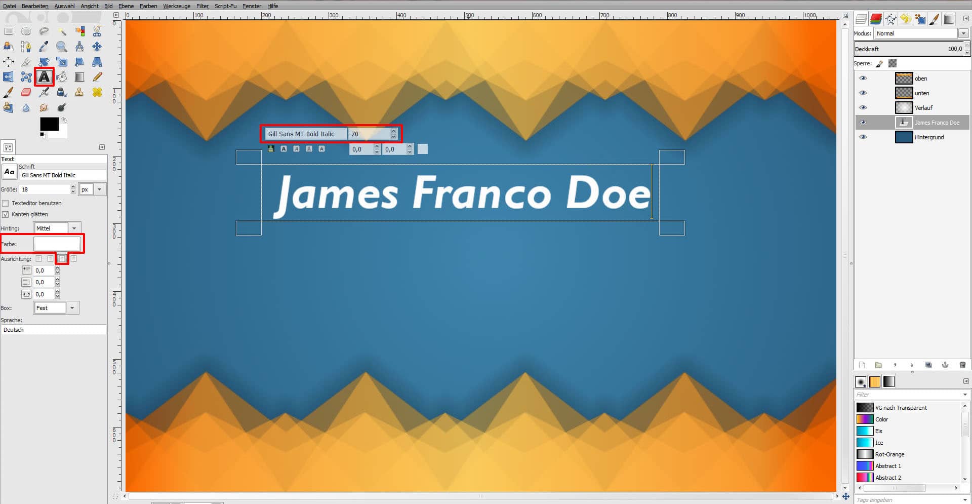 GIMP Tutorial für Visitenkarte Step 14