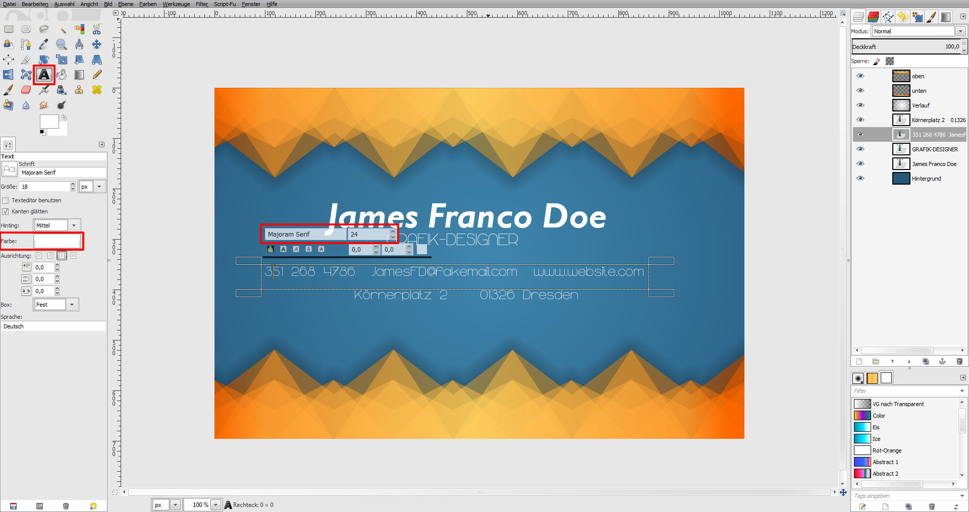 GIMP Tutorial für Visitenkarte Step 15