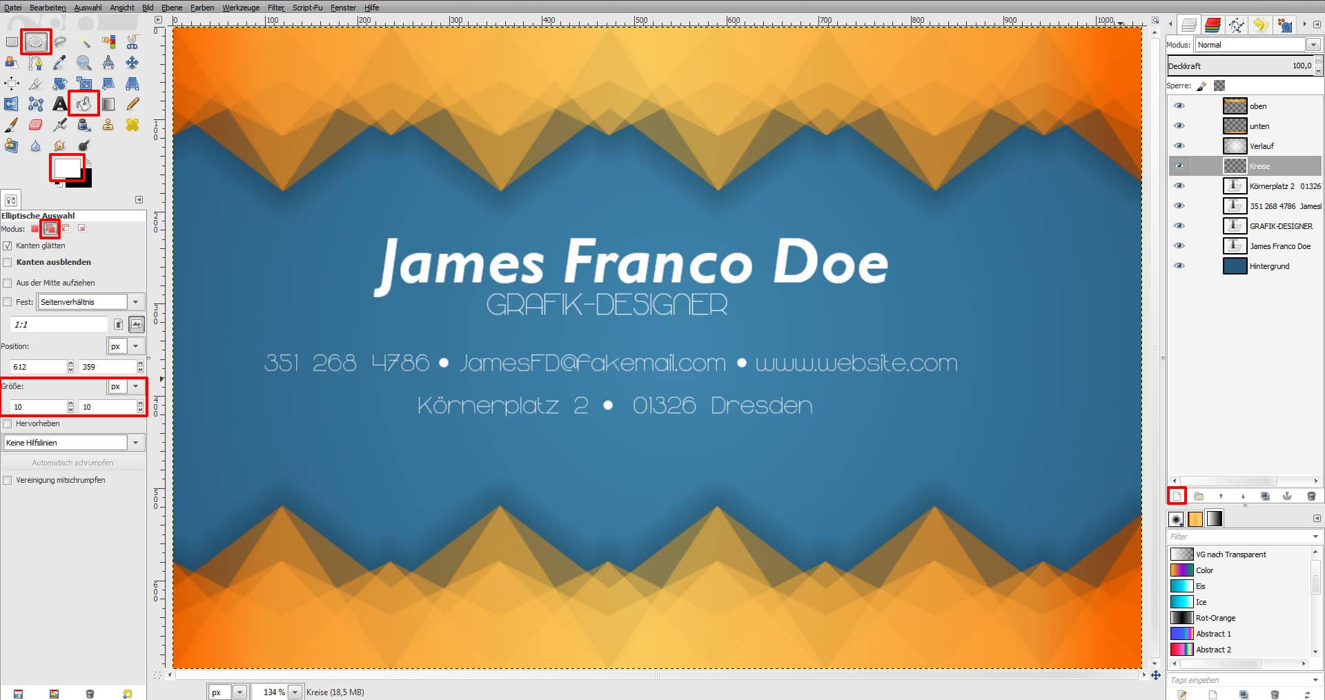 GIMP Tutorial für Visitenkarte Step 16
