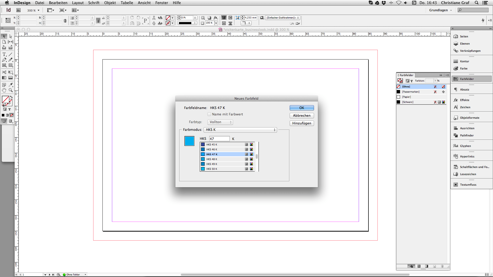 Visitenkarten im Business Look: Sonderfarbe anlegen