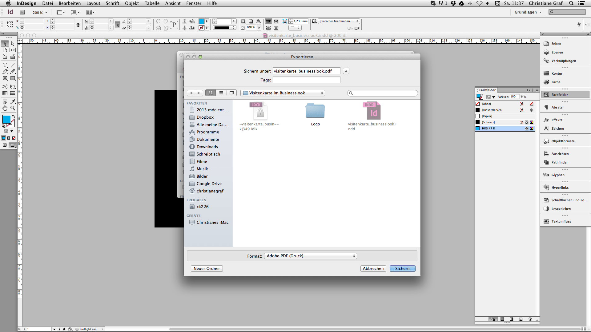 Visitenkarten gestalten mit InDesign: Speicherort wählen