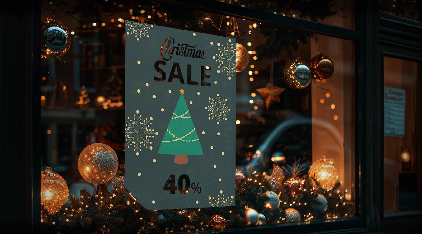 Schaufensterbeklebung zu Weihnachten